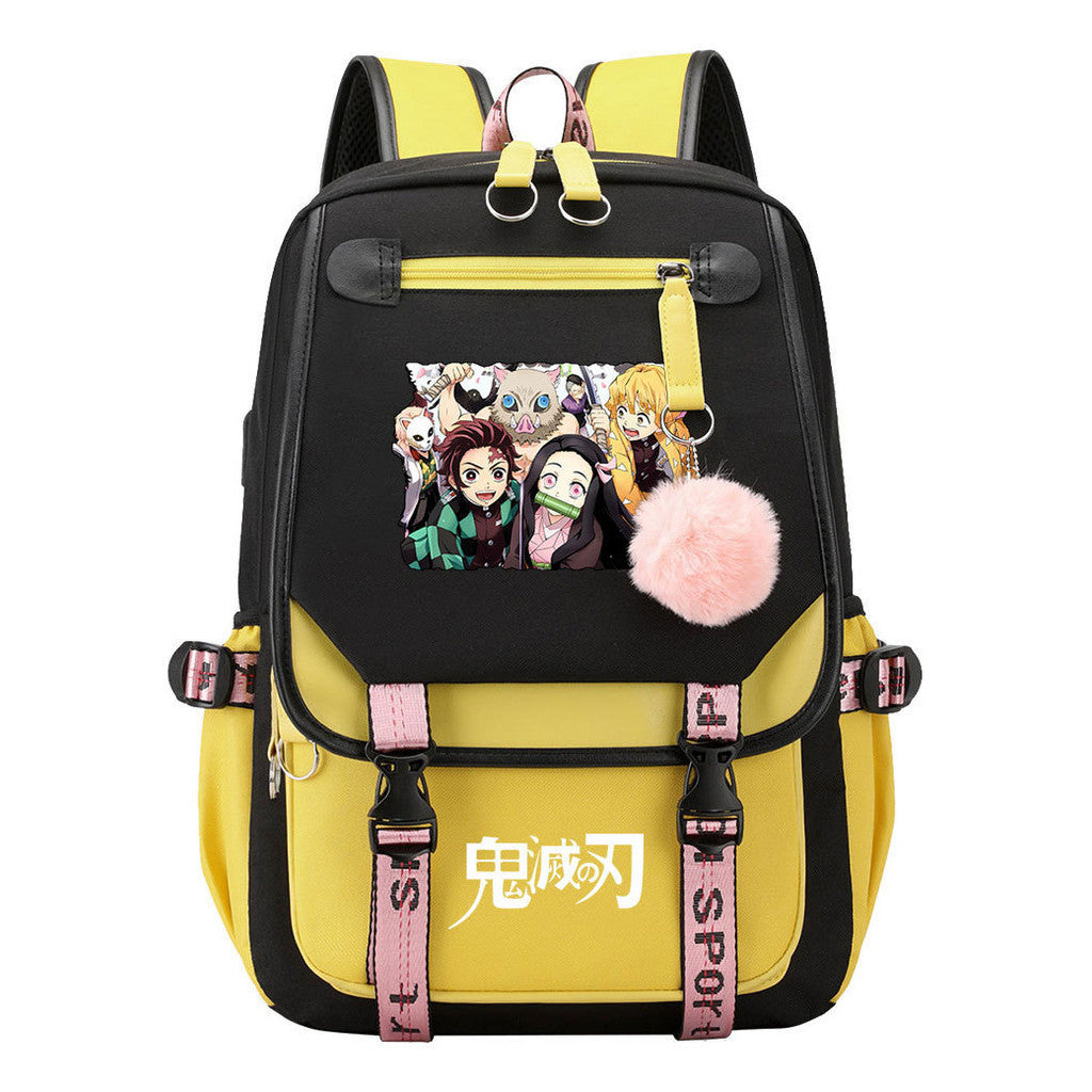 Cartoon Fashion Usb Youth School Bag For Boys And Girls Casual Ribbon Flip Backpack