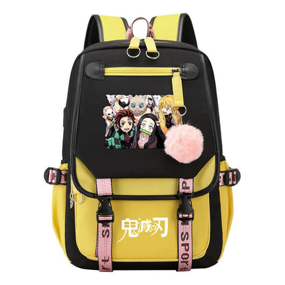 Cartoon Fashion Usb Youth School Bag For Boys And Girls Casual Ribbon Flip Backpack