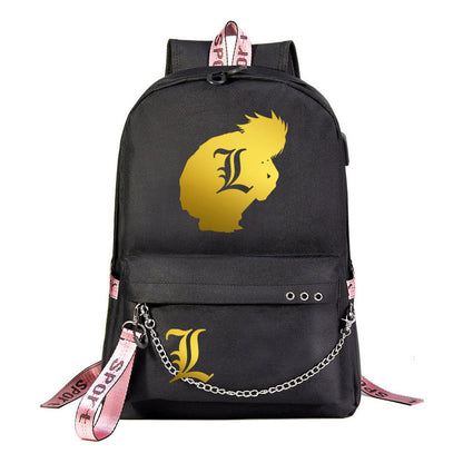 Golden Death Note Usb Youth Student Backpack For Boys And Girls Leisure Travel Backpack