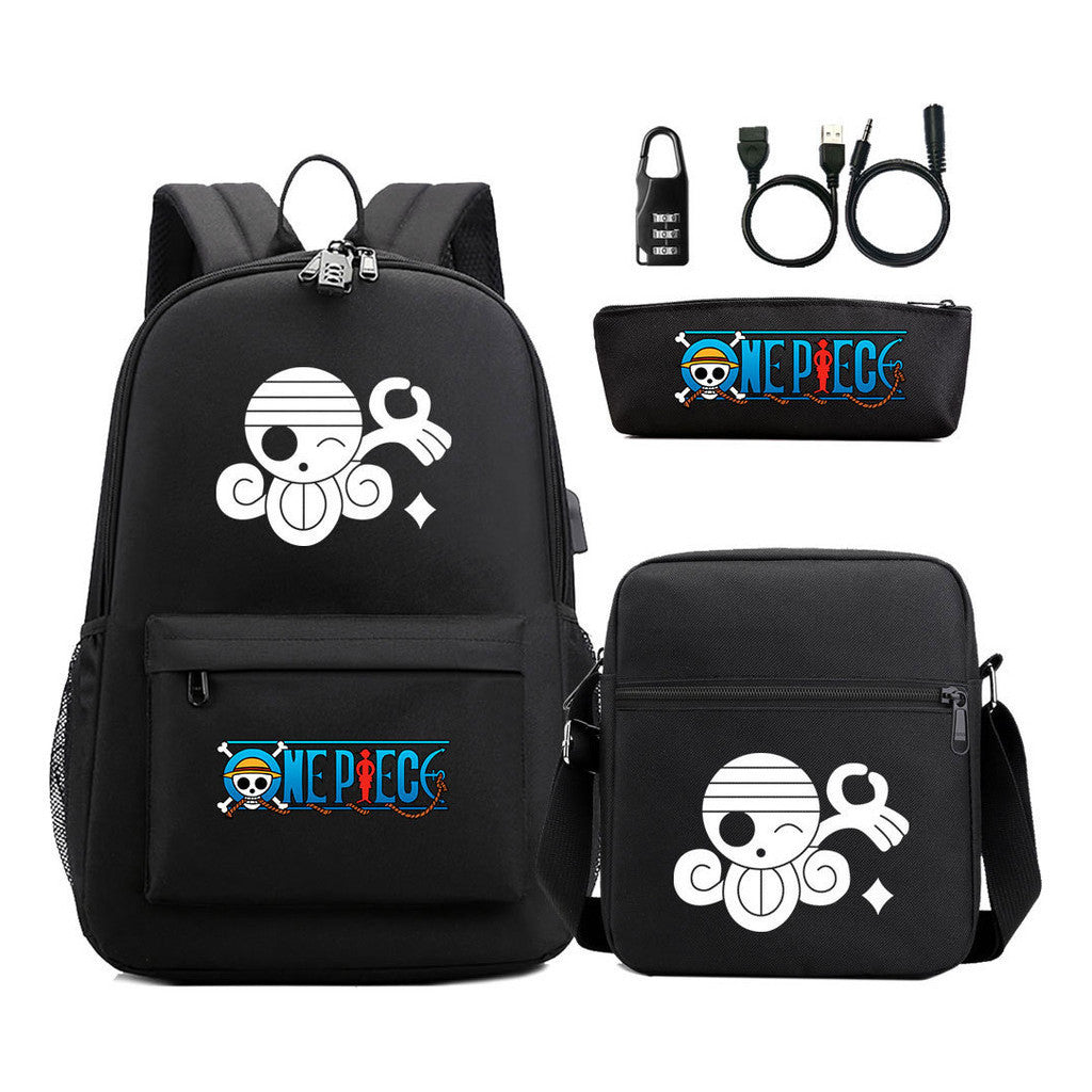 Cartoon Pirate King Usb Password Lock Youth Student School Bag Three Piece Set For Boys And Girls Backpack Set