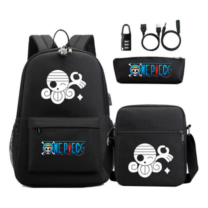 Cartoon Pirate King Usb Password Lock Youth Student School Bag Three Piece Set For Boys And Girls Backpack Set