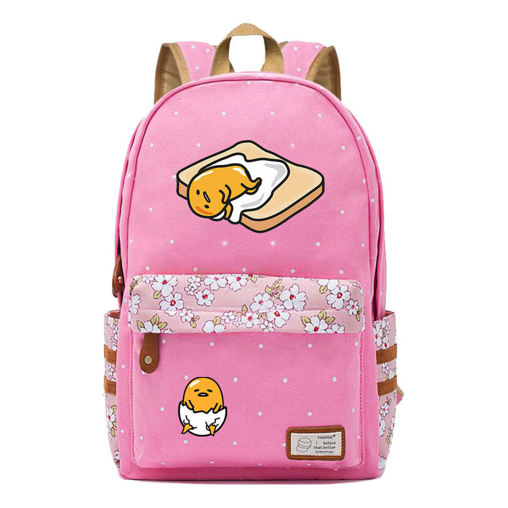 Cartoon Lazy Egg Printed Youth Student School Bag Fragmented Flower Boys And Girls Backpack