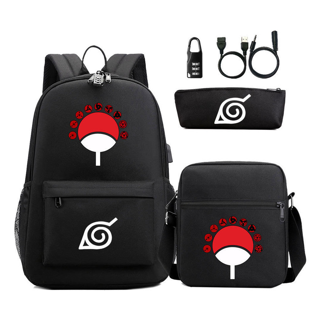 Naruto Usb Password Lock Backpack Three Piece Set For Men And Women Backpack Set