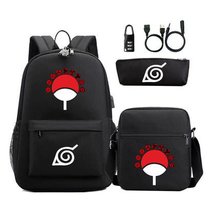 Naruto Usb Password Lock Backpack Three Piece Set For Men And Women Backpack Set
