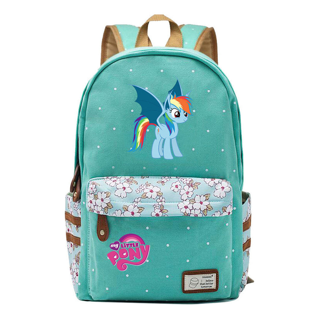 Pony Unicorn Youth Student School Bag Fragmented Canvas Girl Backpack