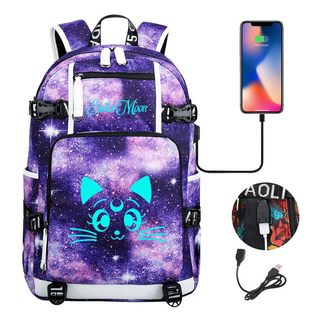 Beautiful Girl Warrior Usb Schoolbag For Young Students Men And Women Travel Backpack
