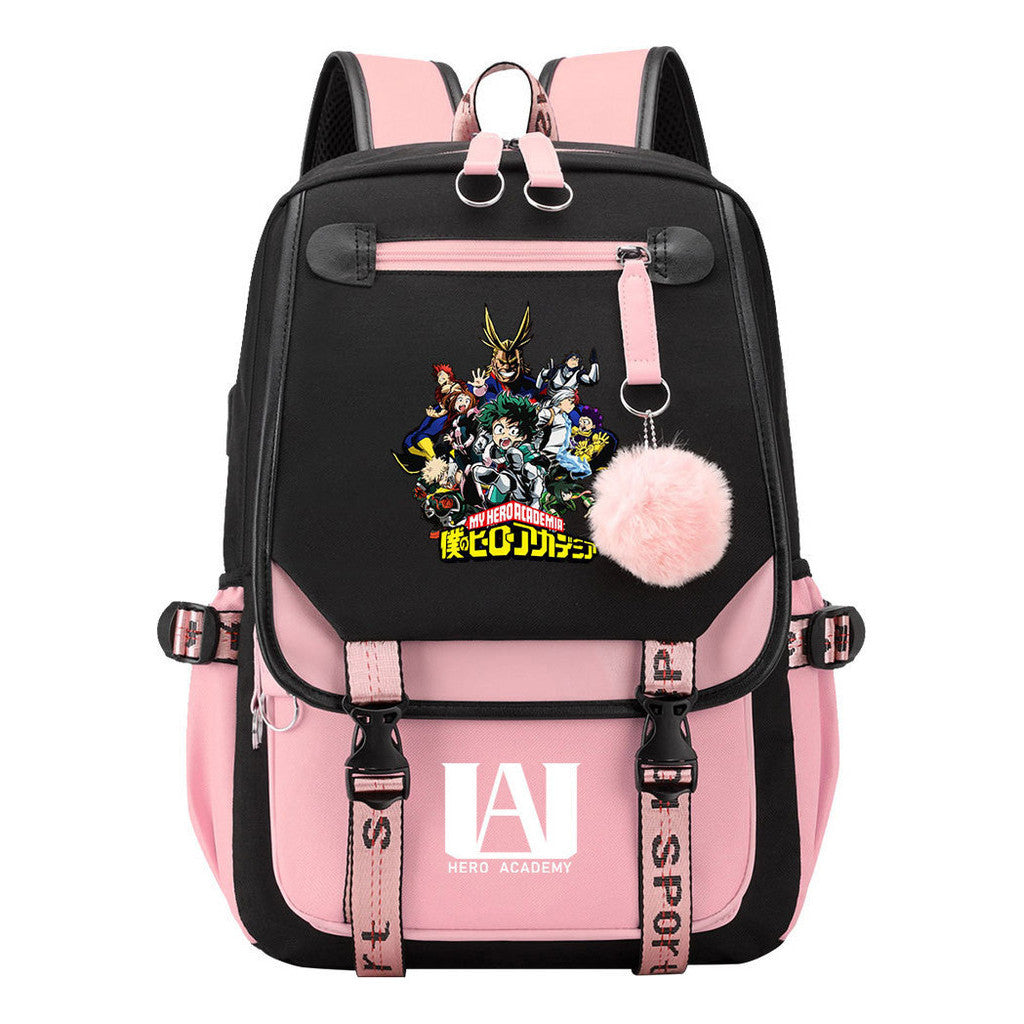 My Heroes Academy Usb Youth Student Backpack For Boys And Girls, Casual Woven Strap Flip Back Backpack