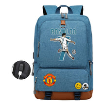 Football Star Cristiano Ronaldo Printed Usb Student Backpack For Leisure Travel Backpack