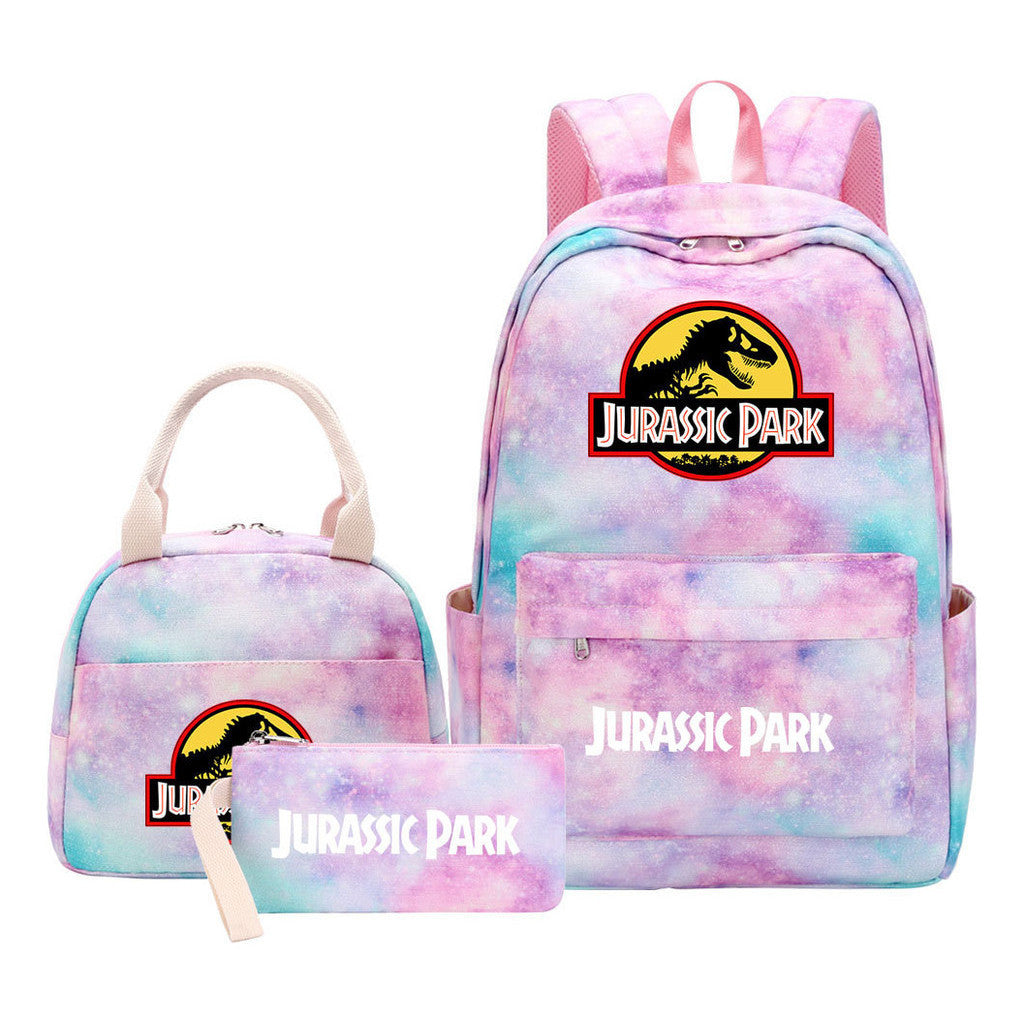 Jurassic Park Dinosaur Youth Student Girls School Bag Lunch Bag Three Piece Set Backpack Set