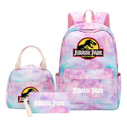 Jurassic Park Dinosaur Youth Student Girls School Bag Lunch Bag Three Piece Set Backpack Set