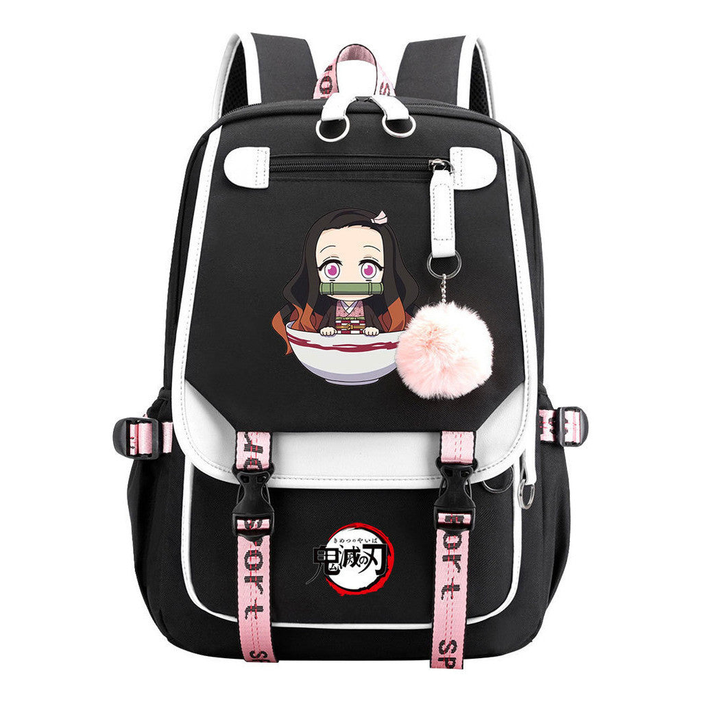Cartoon Fashion Usb Youth Student Backpack Boy's And Girl's Leisure Ribbon Flip Backpack