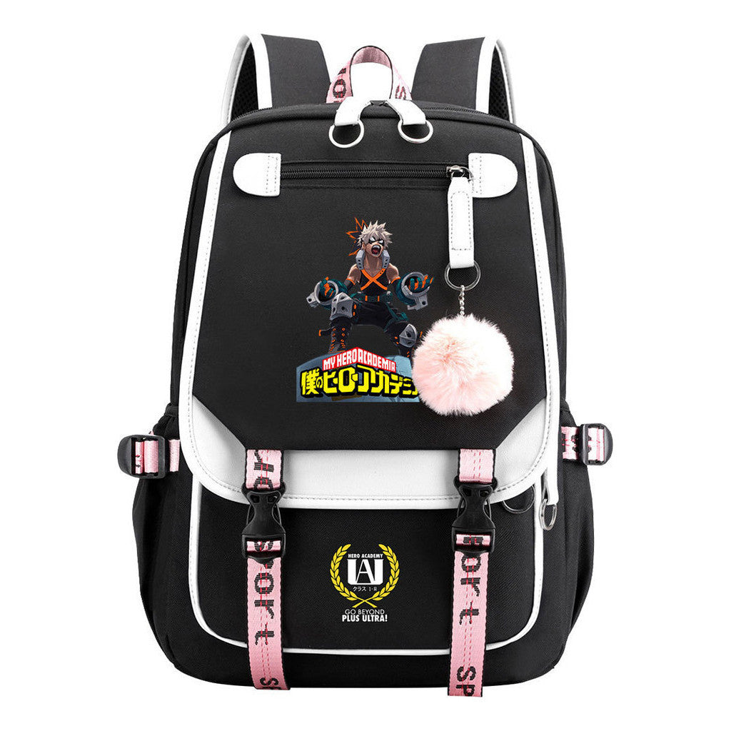 Comics My Heroes Academy Usb Student Backpack Casual Ribbon Flip Backpack