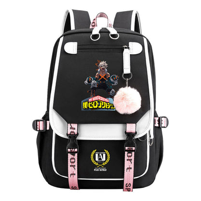 Comics My Heroes Academy Usb Student Backpack Casual Ribbon Flip Backpack