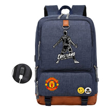 Football Star Cristiano Ronaldo Printed Usb Youth Backpack For Leisure Travel Backpack