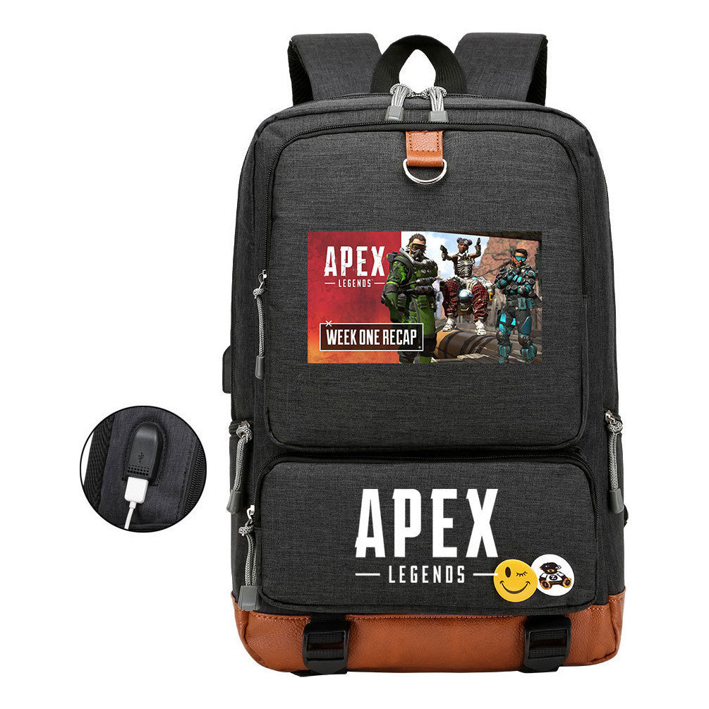 Apex Hero Print Usb Youth School Bag Leisure Travel Backpack