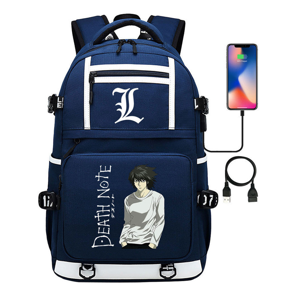Cartoon Comics Death Note Printed Usb Youth Student Backpack Men's And Women's Leisure Travel Backpack