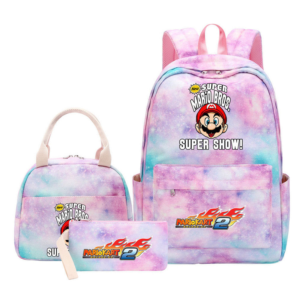 Super Mario Youth Student Girls School Bag Lunch Bag Three Piece Backpack Set