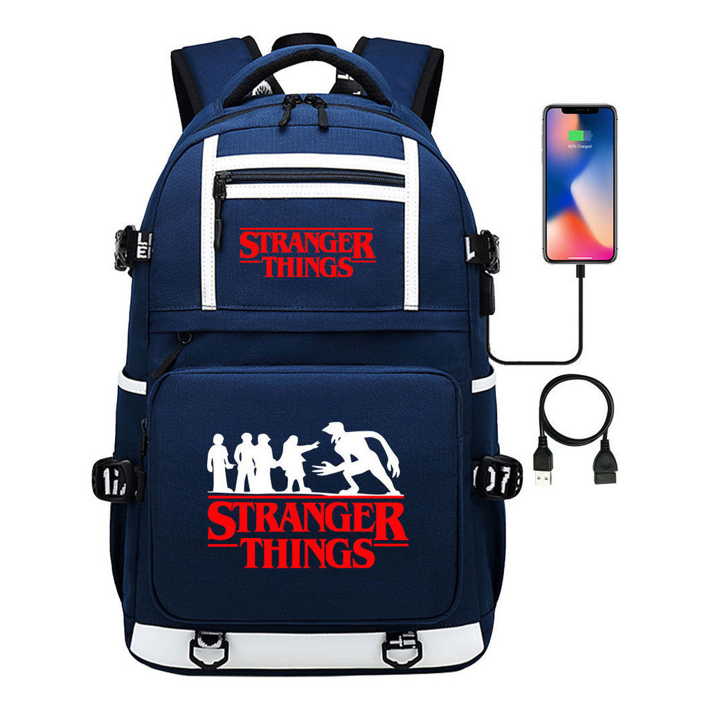 Strange Story Printed Usb Youth Student Backpack For Men And Women's Leisure Travel Backpack