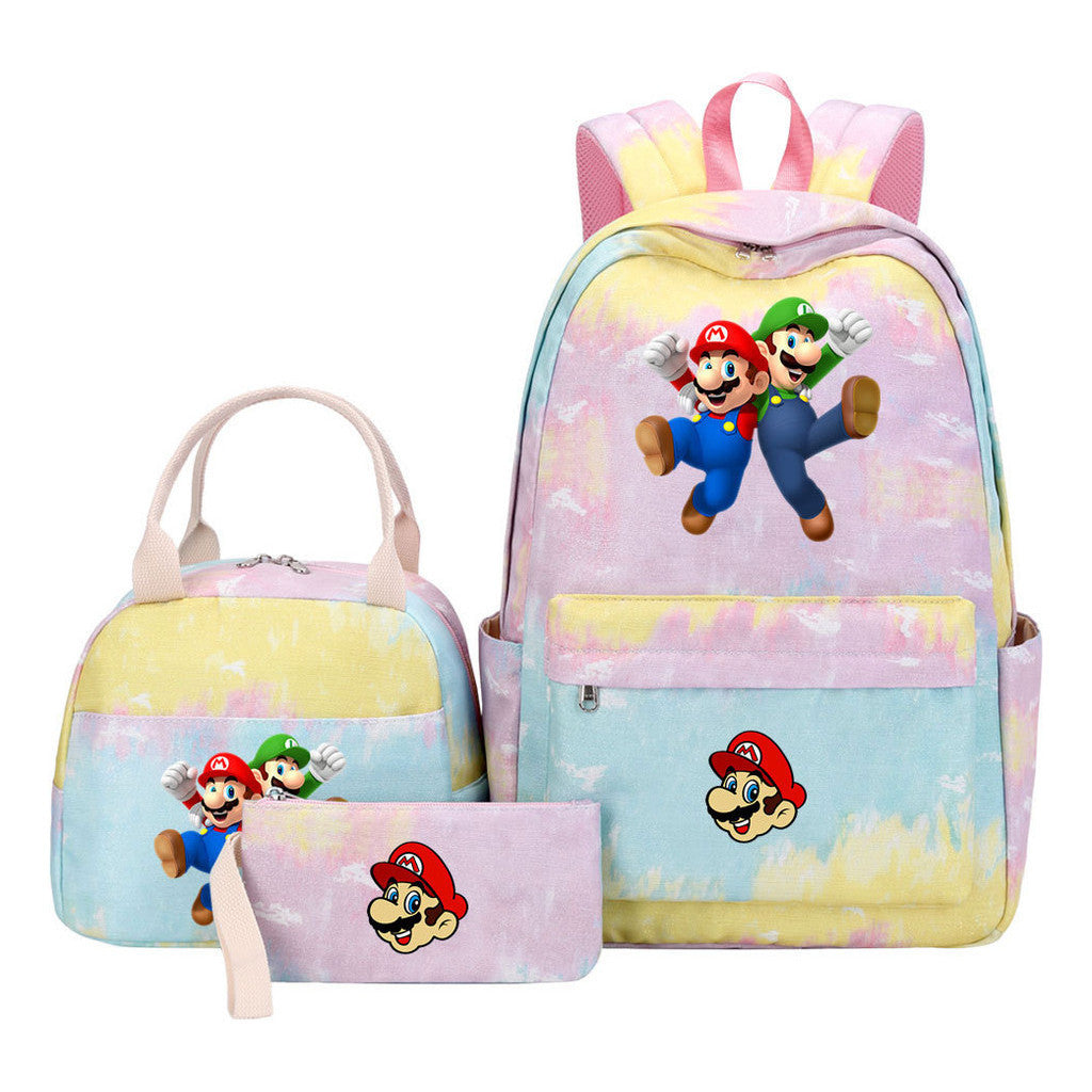 Super Mario Youth Student Girls School Bag Lunch Bag Three Piece Backpack Set