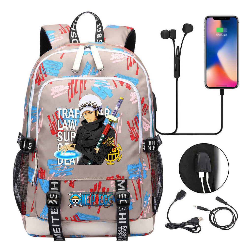Pirate King Print Youth Student Backpack Usb Casual Backpack