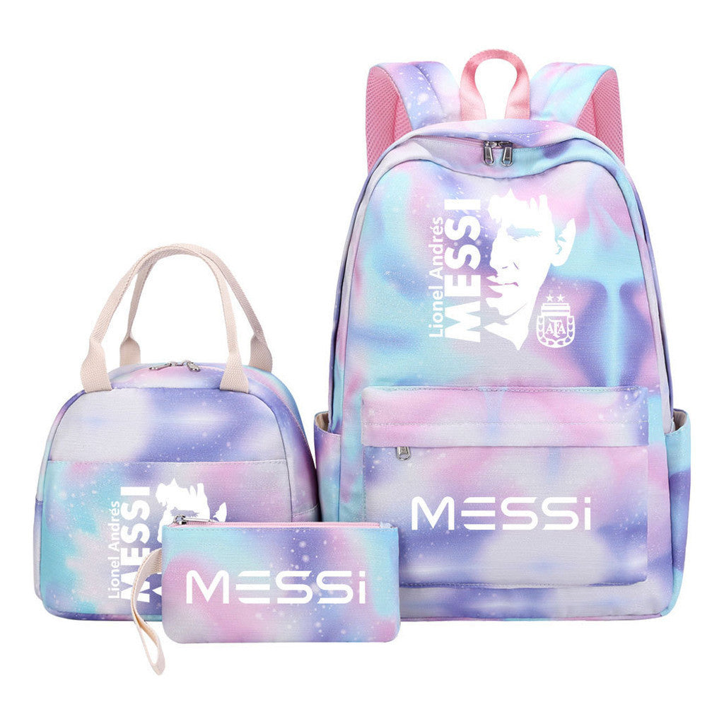 Sports Football Star Student Girl Backpack Lunch Bag Three Piece Set Backpack Set
