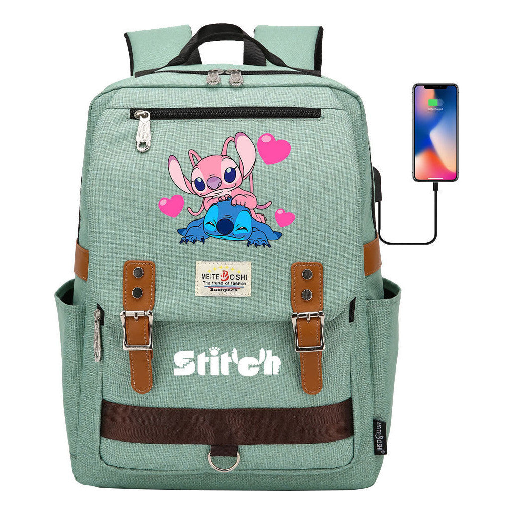 Anime Star Baby Stitch Printed Student Backpack For Men And Women With Casual Magnetic Buckle Backpack