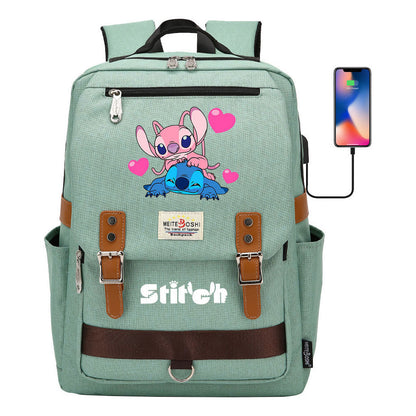 Anime Star Baby Stitch Printed Student Backpack For Men And Women With Casual Magnetic Buckle Backpack
