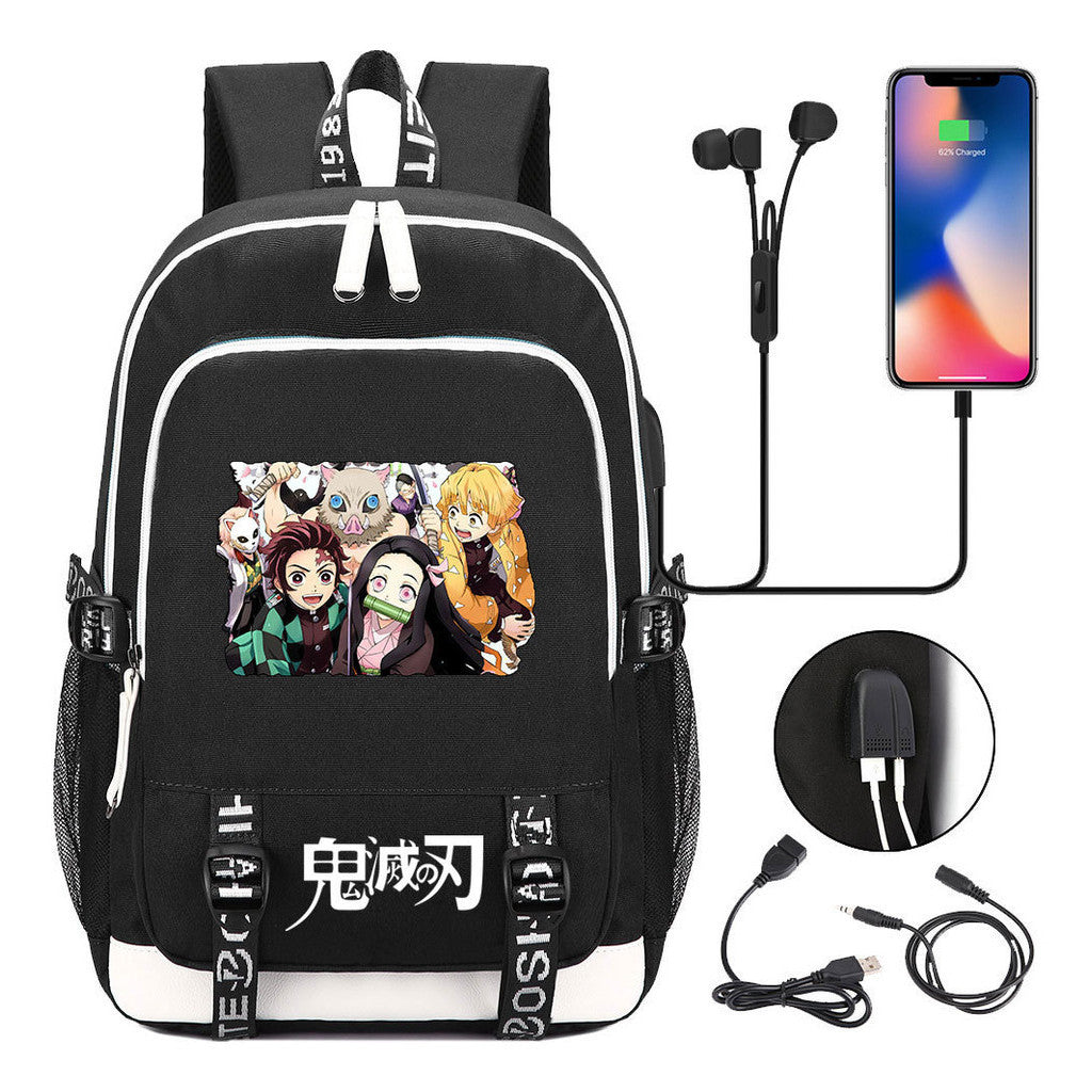 Comic Cartoon Fashion Youth Student Backpack Usb Men's And Women's Casual Backpack