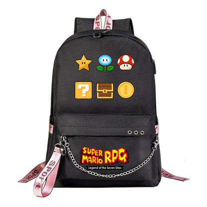 Super Mario Printed Usb Youth Student Backpack For Leisure Travel Backpack