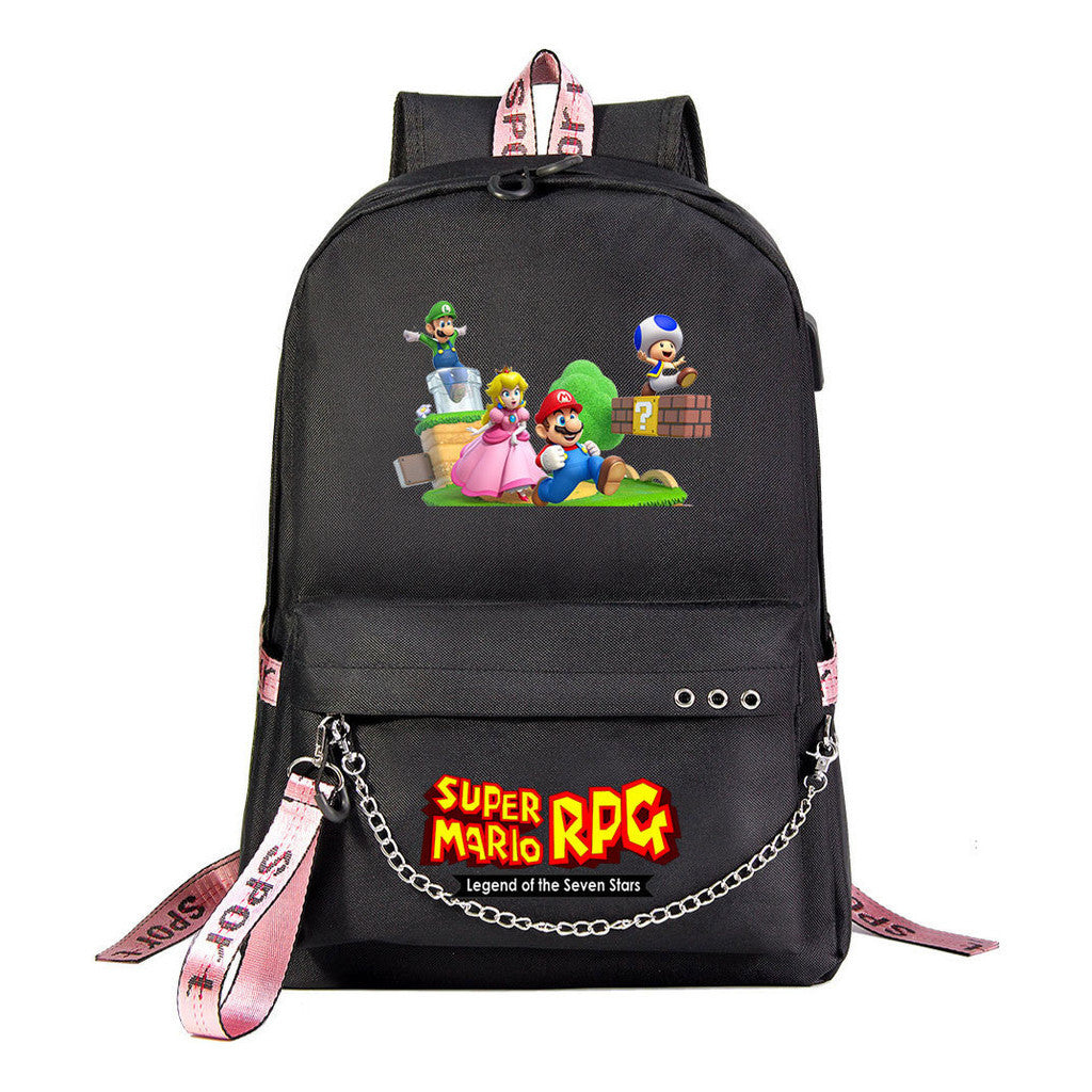 Mario Printed Usb Youth Student Backpack For Men And Women's Leisure Travel Backpack