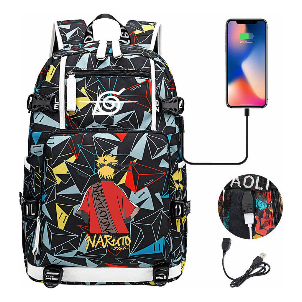 Printed Usb Youth Student School Bag Leisure Large Capacity Travel Backpack