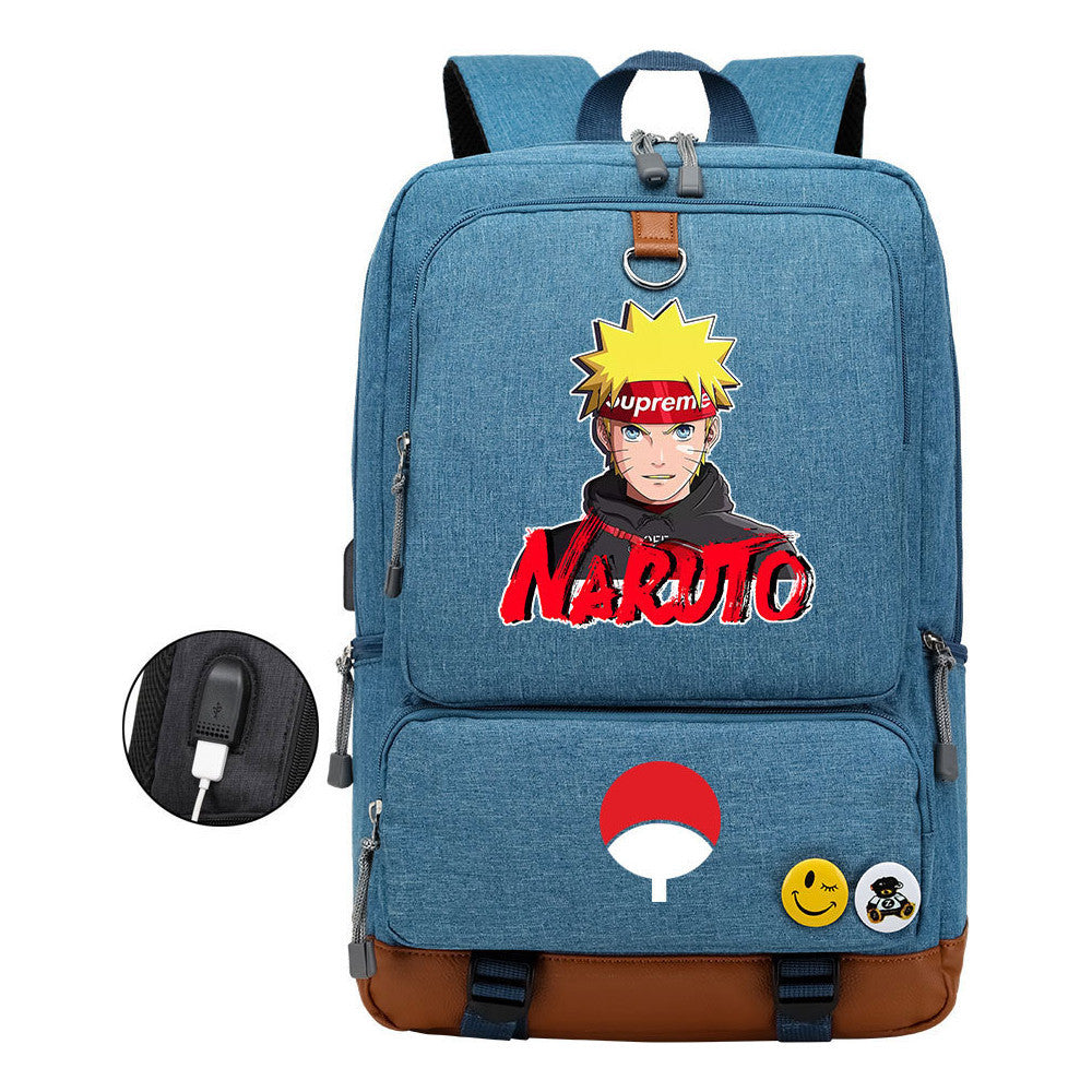 Naruto Printed Usb Student Backpack For Leisure Travel Backpack