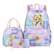 Anime Beauty Girl Warrior Girls School Bag Lunch Bag Three Piece Set Backpack Set