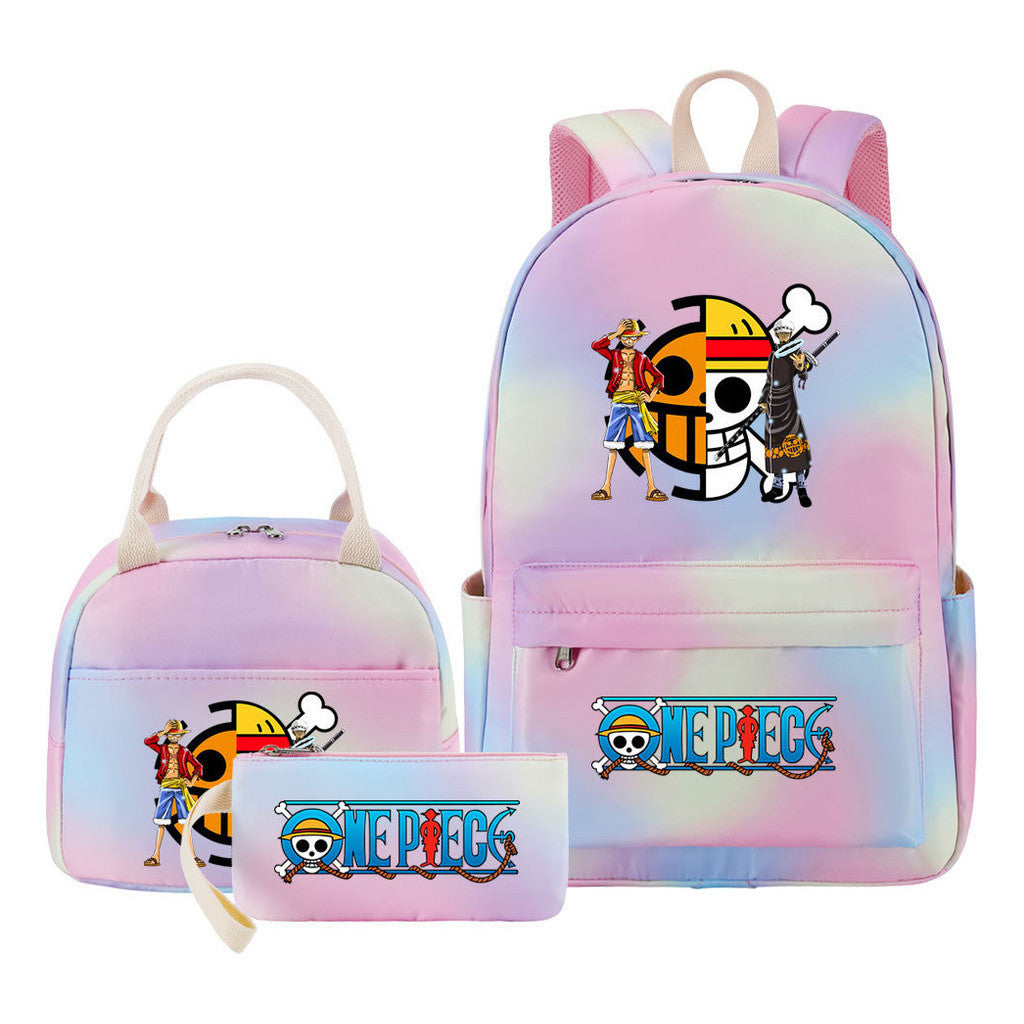 Cartoon Pirate King Student Girls School Bag Lunch Bag Three Piece Set Backpack Set