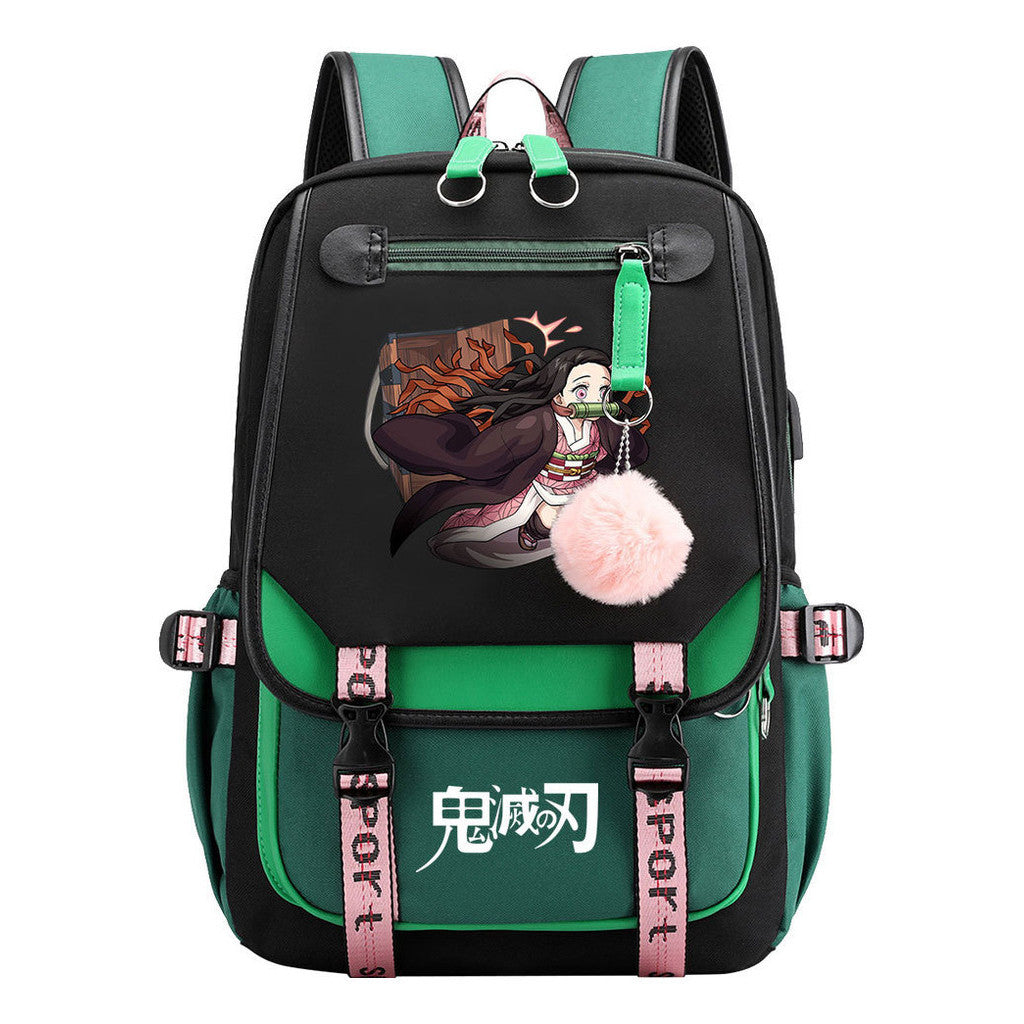 Cartoon Fashion Usb Youth Student Backpack Men's And Women's Leisure Ribbon Flip Backpack