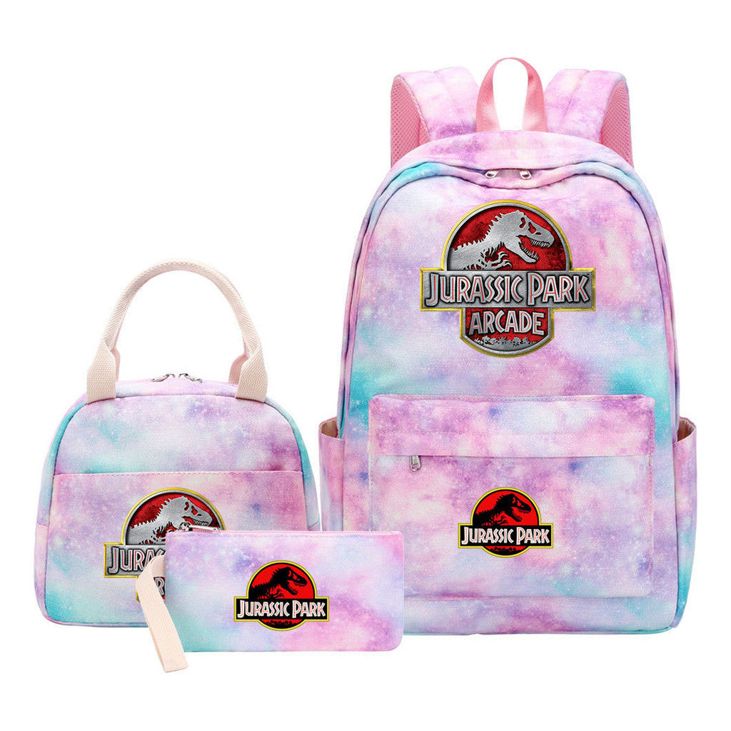 Jurassic Park Dinosaur Student Girls School Bag Lunch Bag Three Piece Set Backpack Set