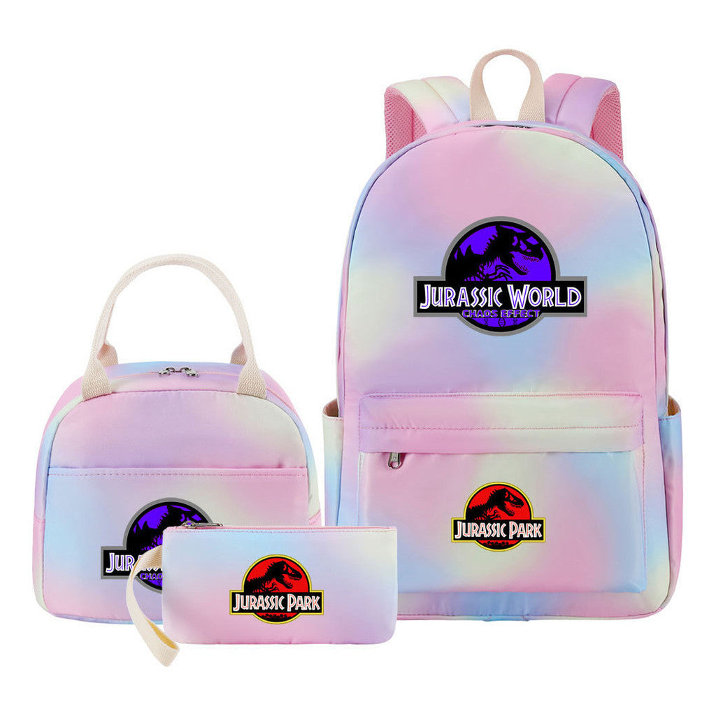 Jurassic Park Dinosaur Student Girls School Bag Lunch Bag Three Piece Set Backpack Set