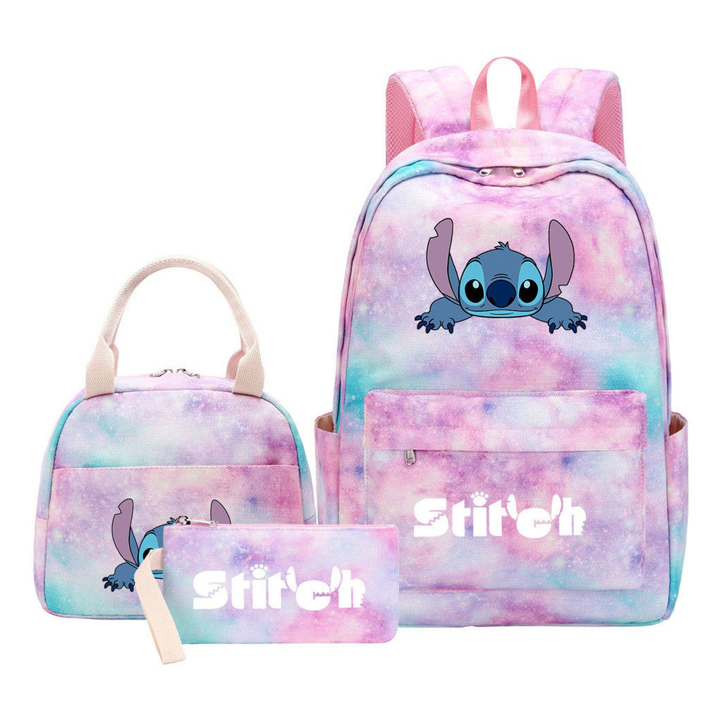 Interstellar Baby Stitch Youth Student Girls School Bag Lunch Bag Three Piece Set Backpack Set