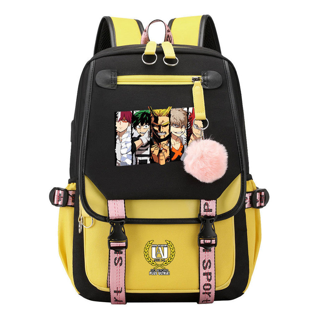 My Heroes Academy Usb Youth Student Backpack With Casual Woven Strap Flip Back Backpack