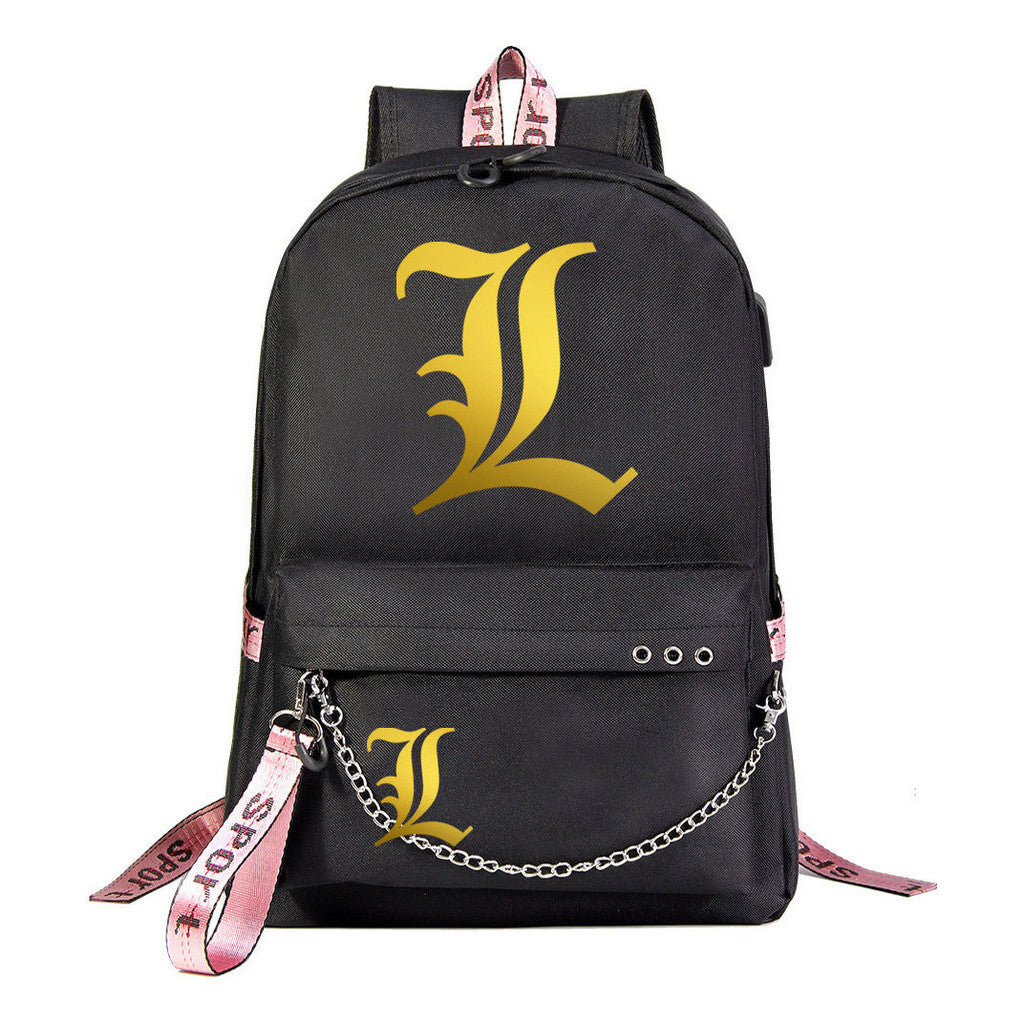 Golden Death Note Usb Youth Student Backpack For Boys And Girls Leisure Travel Backpack