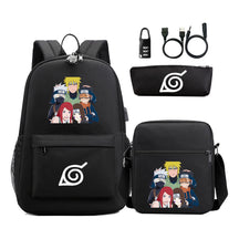Naruto Usb Password Lock Youth Student Backpack Three Piece Set For Men And Women Backpack Set