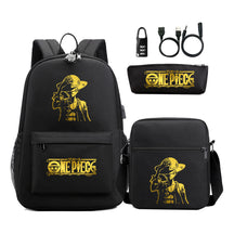 Golden Pirate King Usb Password Lock Youth Student Backpack Set Of Three Pieces, Men's And Women's Backpack Set