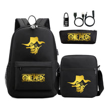Golden Pirate King Usb Password Lock Youth Student Backpack Set Of Three Pieces, Men's And Women's Backpack Set