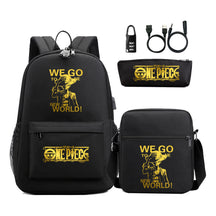 Golden Pirate King Usb Password Lock Youth Student Backpack Set Of Three Pieces, Men's And Women's Backpack Set