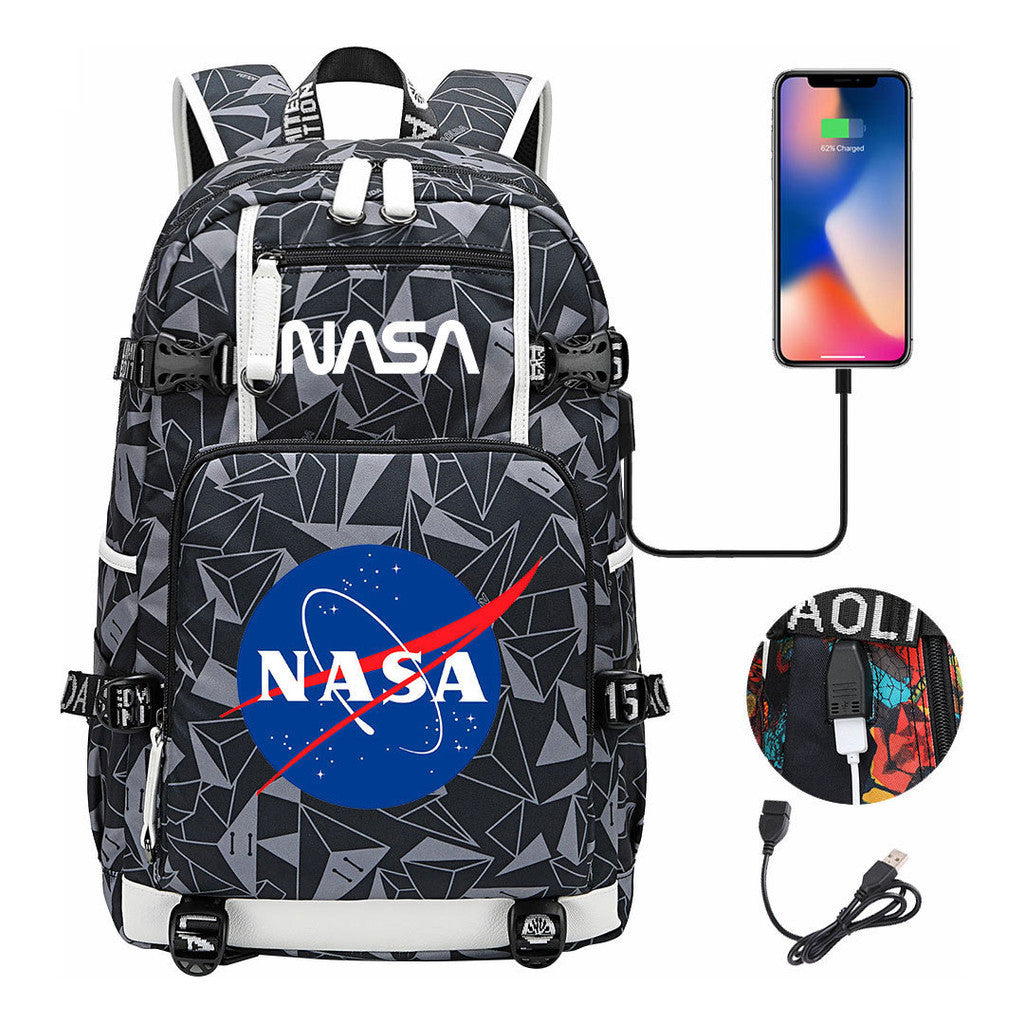 Nasa Fashion Printed Usb Student Backpack For Leisure Travel Backpack