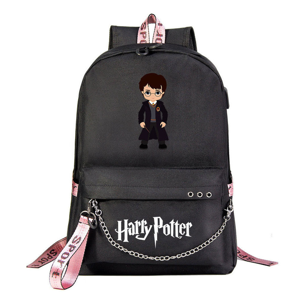 School Of Witchcraft And Wizardry Emblem Usb Student School Bag Leisure Travel Backpack