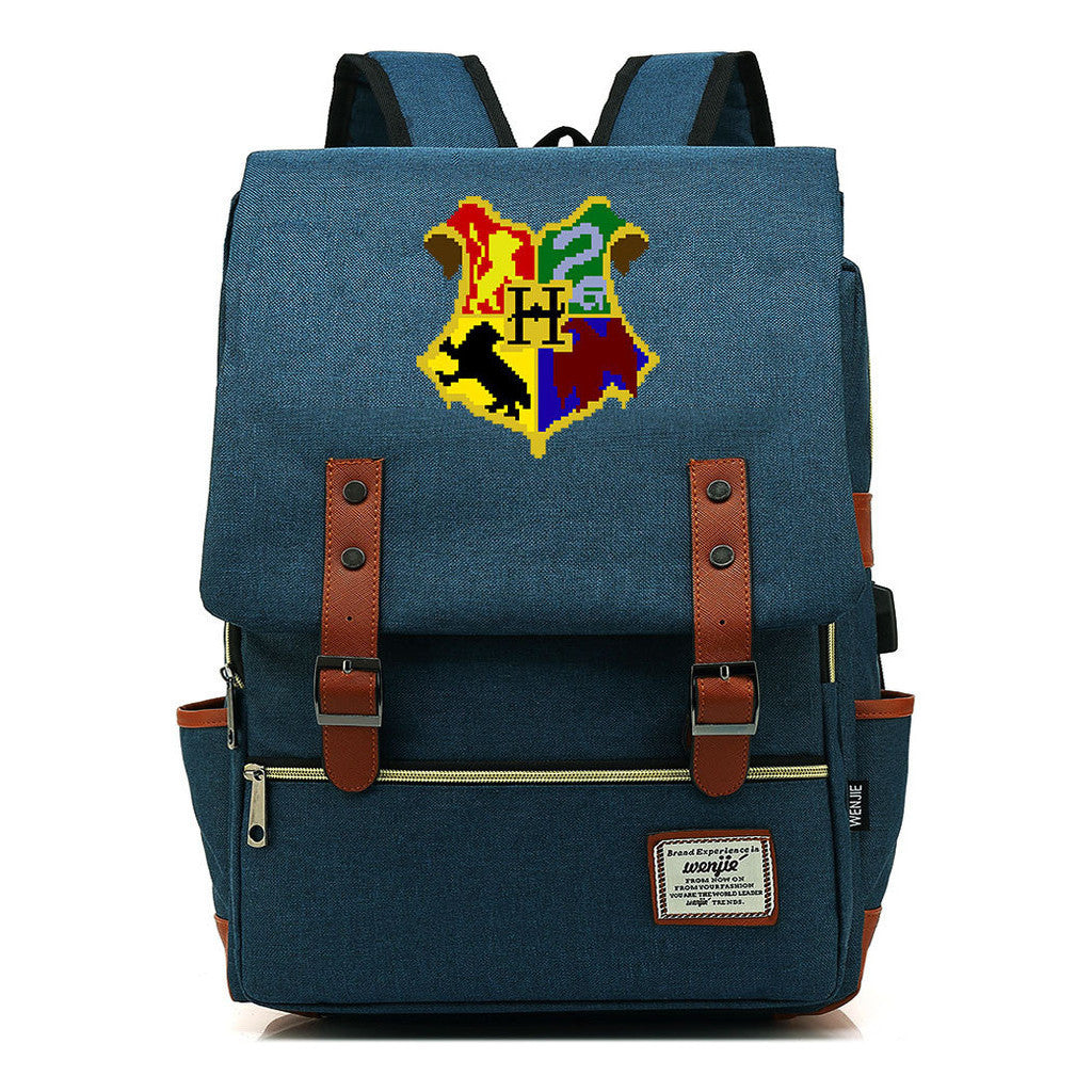 School Of Witchcraft And Wizardry Youth Backpack Usb Leisure Belt Buckle Backpack