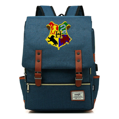 School Of Witchcraft And Wizardry Youth Backpack Usb Leisure Belt Buckle Backpack