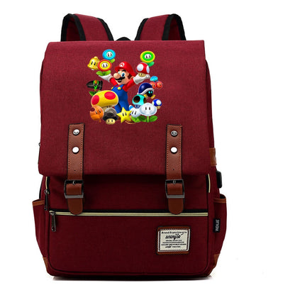 Super Mario Youth Student backpack USB casual backpack