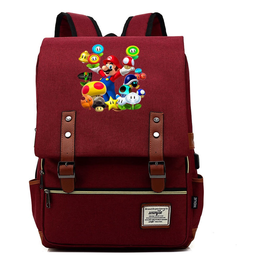 Super Mario Youth Student backpack USB casual backpack